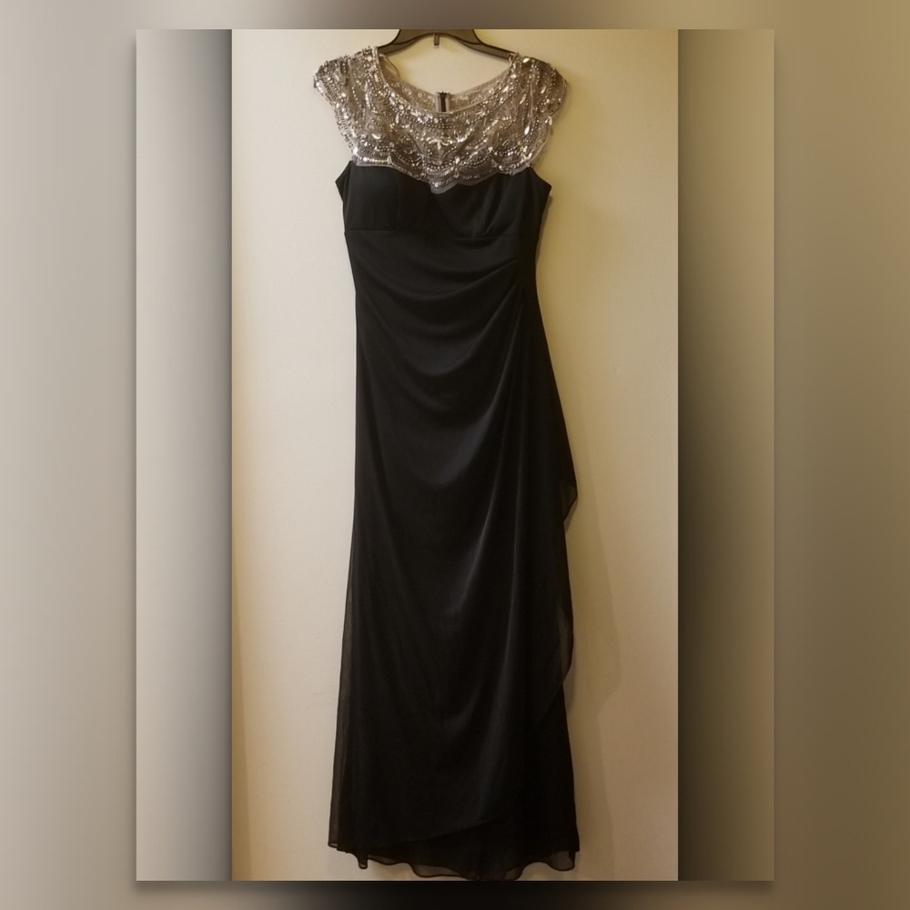 XSCAPE Dress Black with mesh and beads on chest